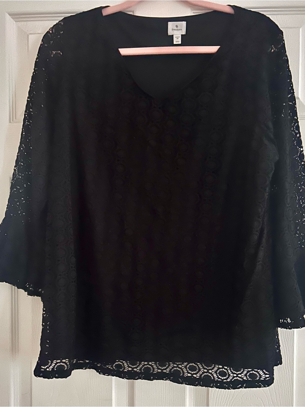 Dressbarn Black Lace Bell Sleeve Blouse